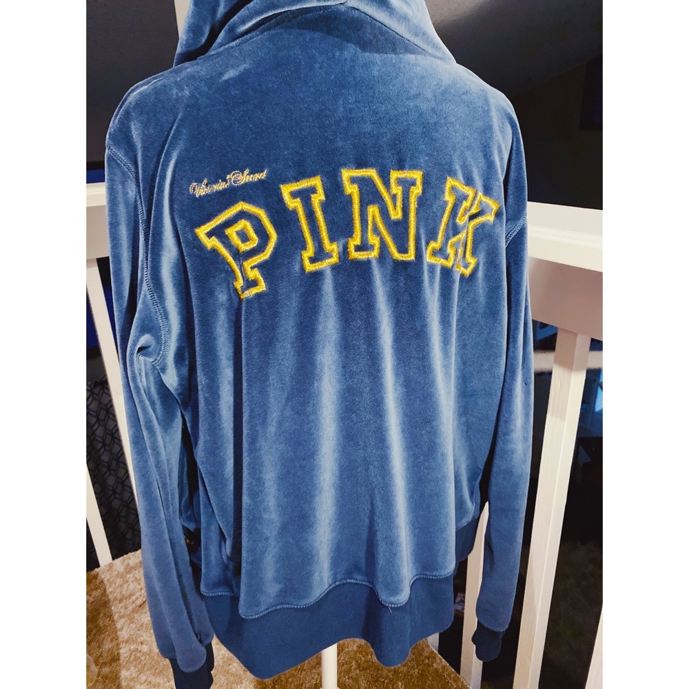 PINK Victoria Secret Velour Blue Hoodie